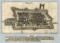212024 Plattegrond van de stad Utrecht, met het stratenplan en gestileerde weergave van de bebouwing in opstand. Onder ...